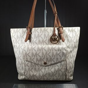 Michael kors jet set large brown and white travel bag handb